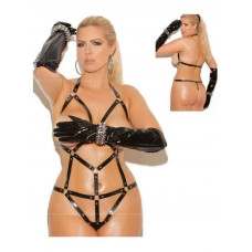gece bekcisi siyah özel bölgeleri açık deri harness seksi fantezi bodysuit