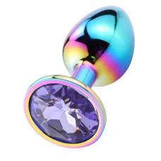 gece bekcisi taşlı çok renkli çelik anal plug - büyük boy